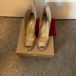 Christian Louboutin Nude Scalloped Peep-Toe Heels